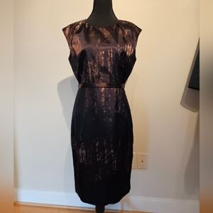 Tahari Chocolate Brown Watercolor Satin Dress 6